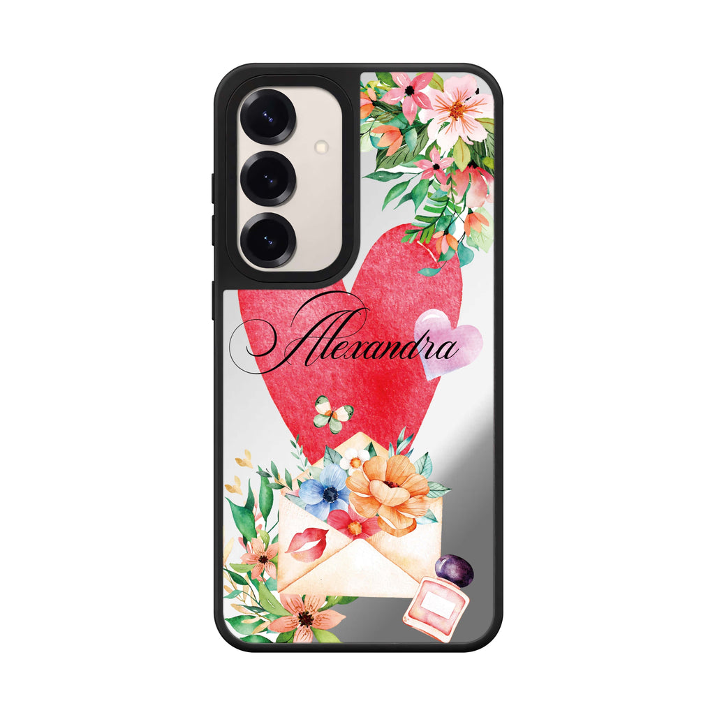 Custom name Floral Love Letter Samsung Galaxy mirror case front view