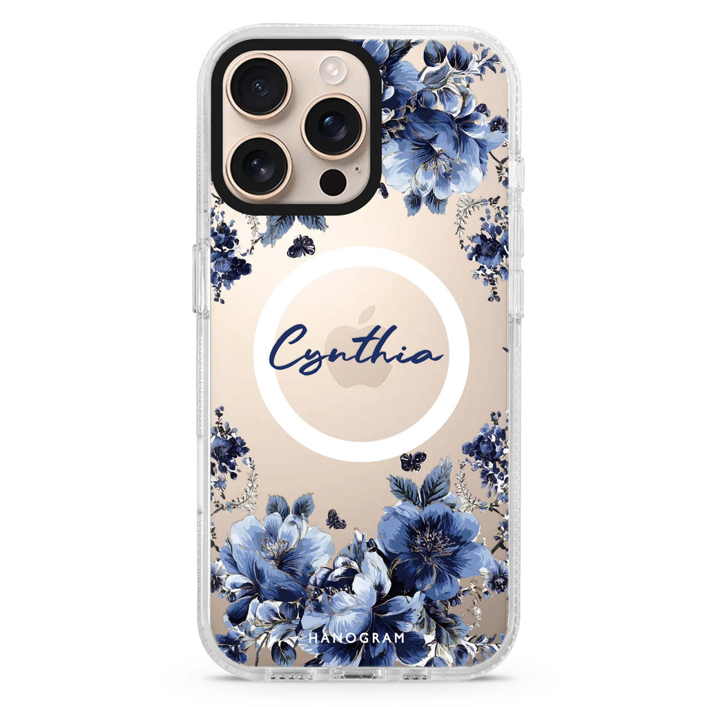 Blue Blossom Frame Magsafe Compatible Ultra Clear Case