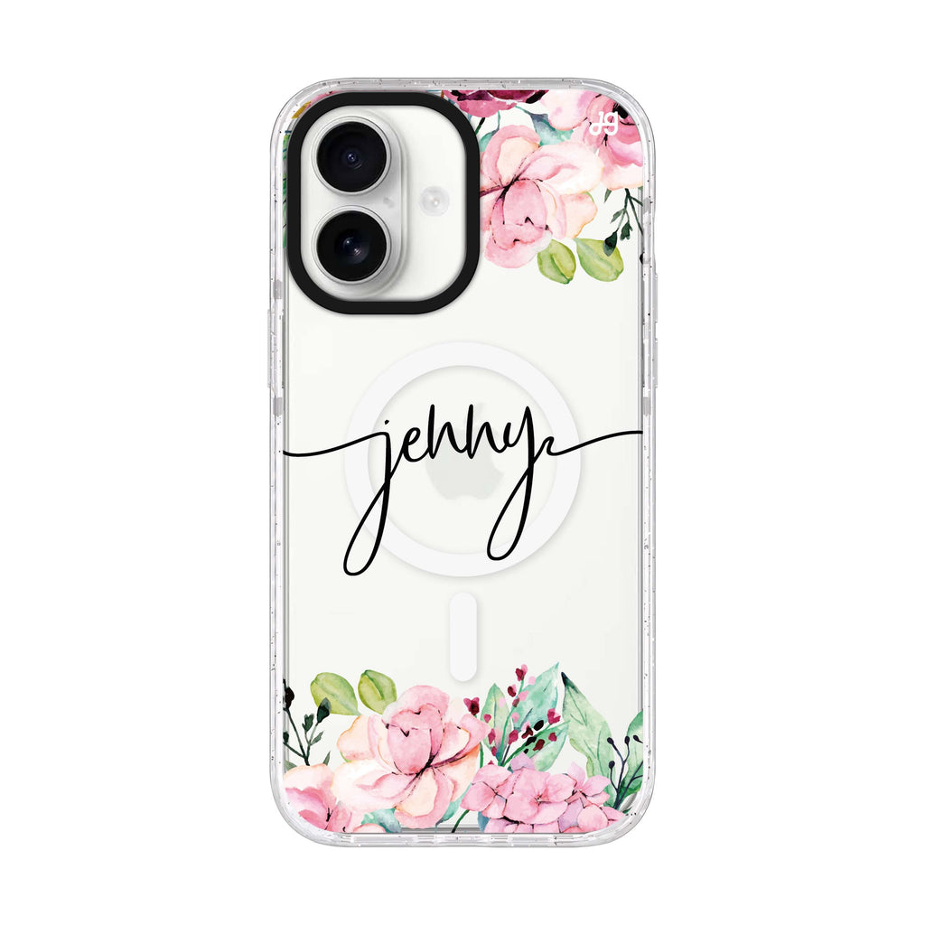 Floral Dream I personalized name iPhone 17 ultra clear MagSafe case, front product view