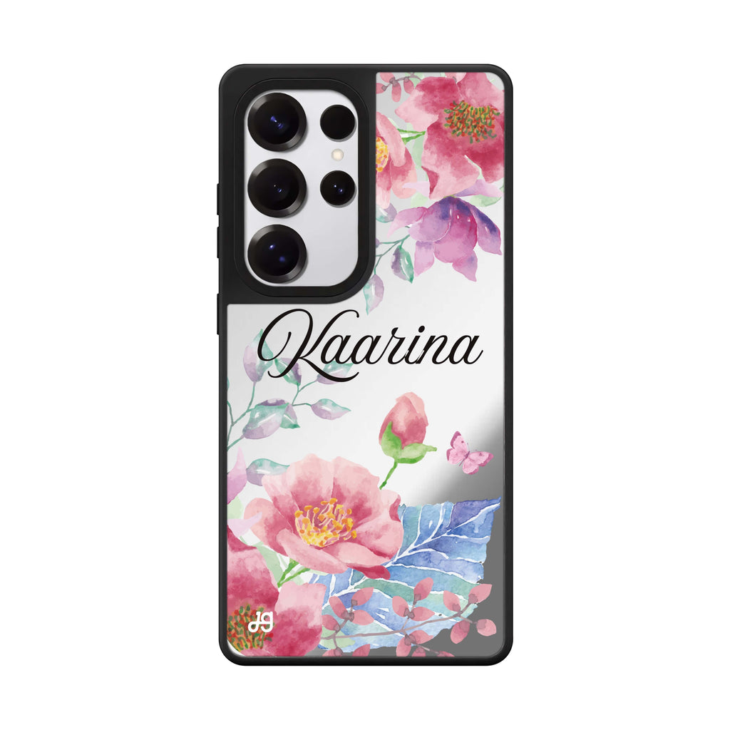 Custom Butterfly Garden Samsung Galaxy S25 S24 S23 Ultra mirror case, front view