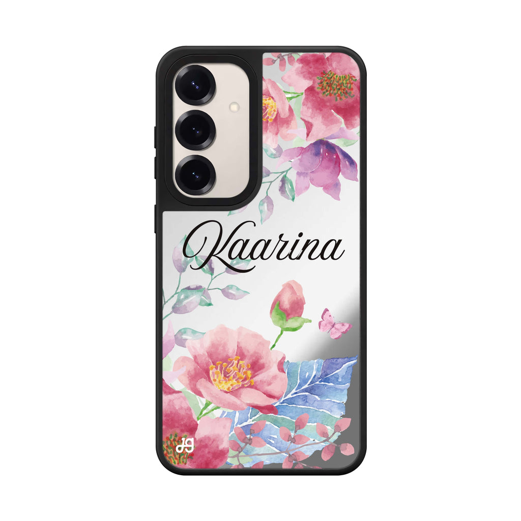 Custom name Butterfly Garden Samsung Galaxy mirror case front view