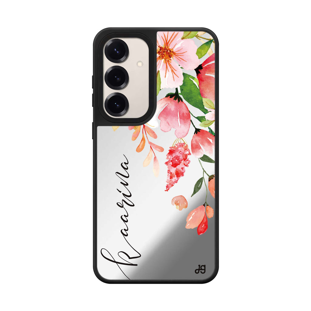 Custom name Watercolor Blossom Samsung Galaxy mirror case front view