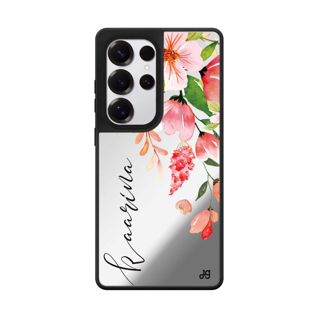Custom Watercolor Blossom Samsung Galaxy S25 S24 S23 Ultra mirror case, front view