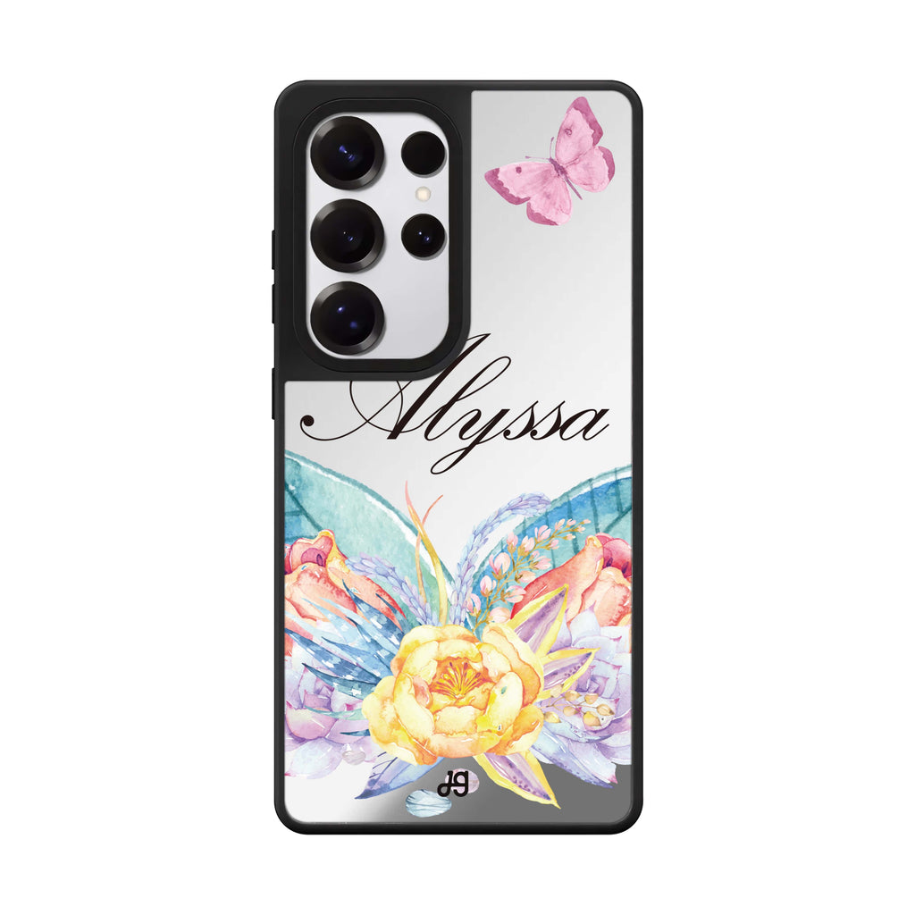 Custom Butterfly And Abloom Rose Samsung Galaxy S25 S24 S23 Ultra mirror case, front view