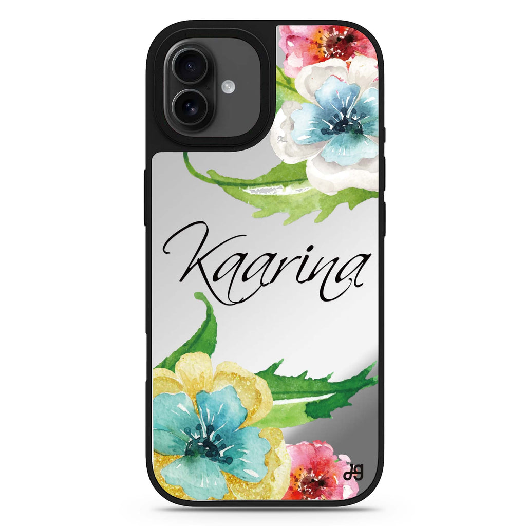 Golden and White Anemones personalized name iPhone 17 mirror case