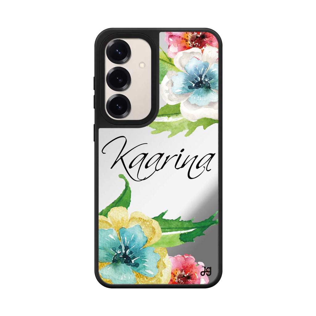 Custom name Golden and White Anemones Samsung Galaxy mirror case front view