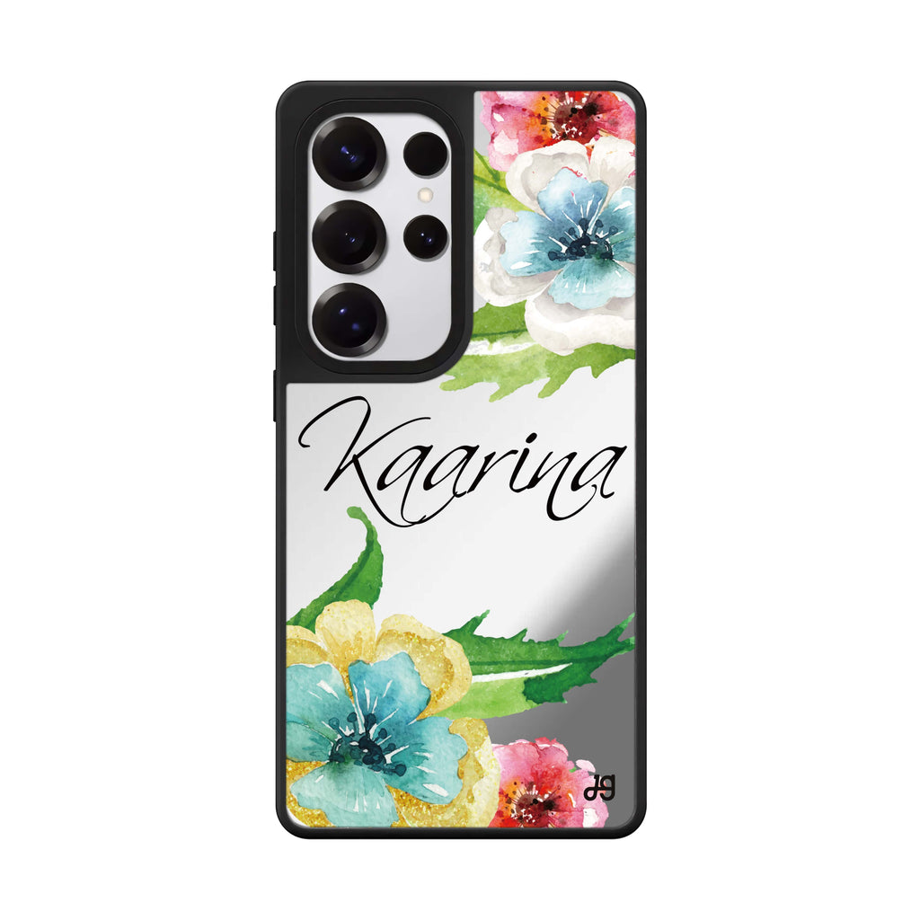 Custom Golden And White Anemones Samsung Galaxy S25 S24 S23 Ultra mirror case, front view