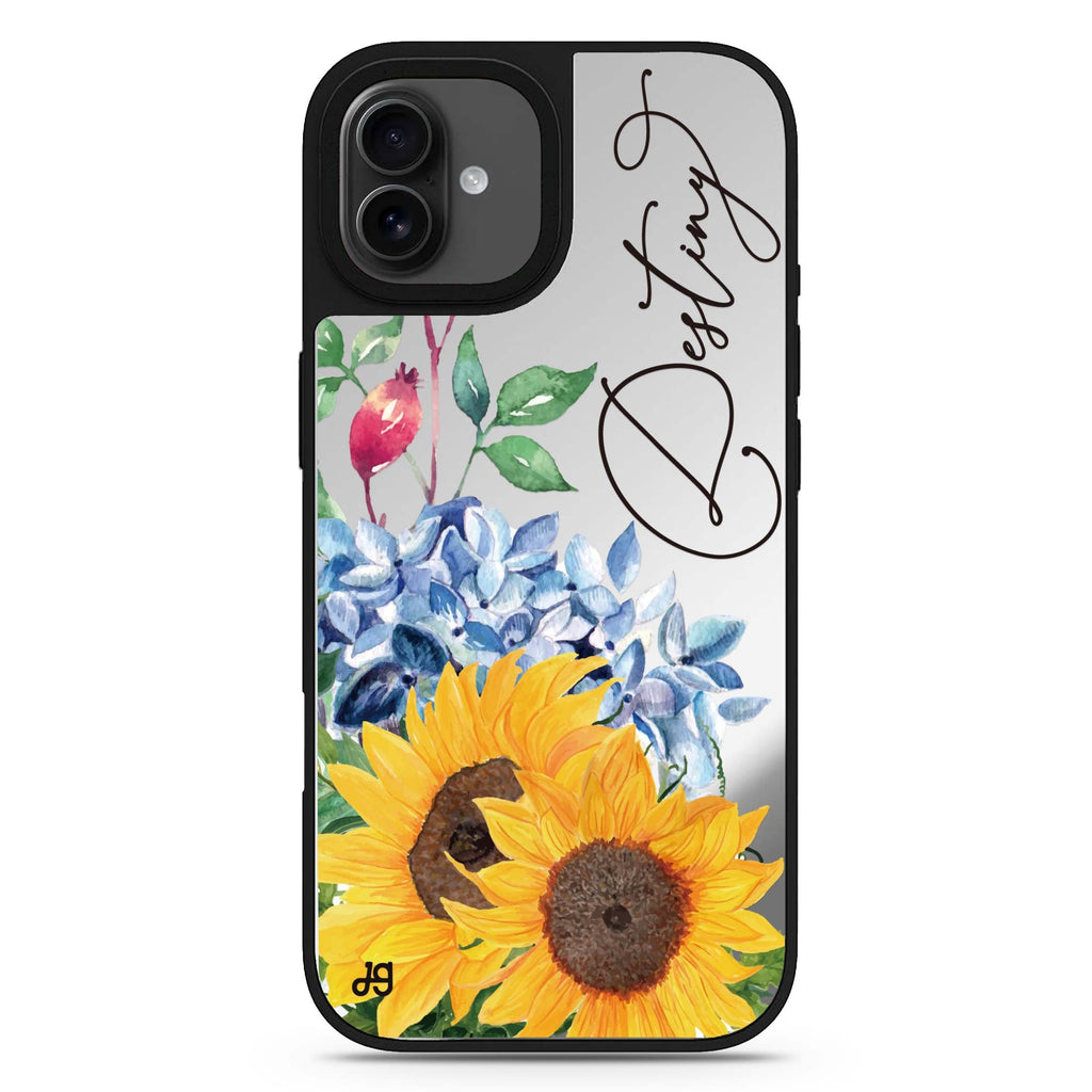 Blooming Sunflower personalized name floral design iPhone 17 mirror case