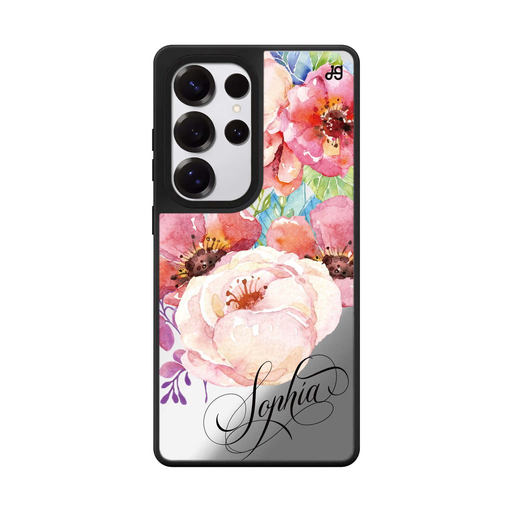 Custom Awakening Watercolor Flowers Samsung Galaxy S25 S24 S23 Ultra mirror case, front view