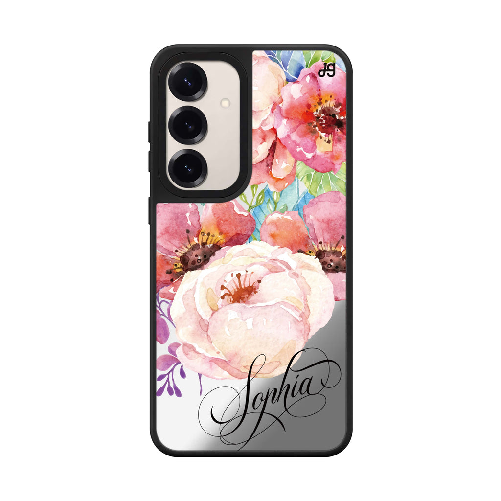 Custom name Awakening Watercolor Flowers Samsung Galaxy mirror case front view