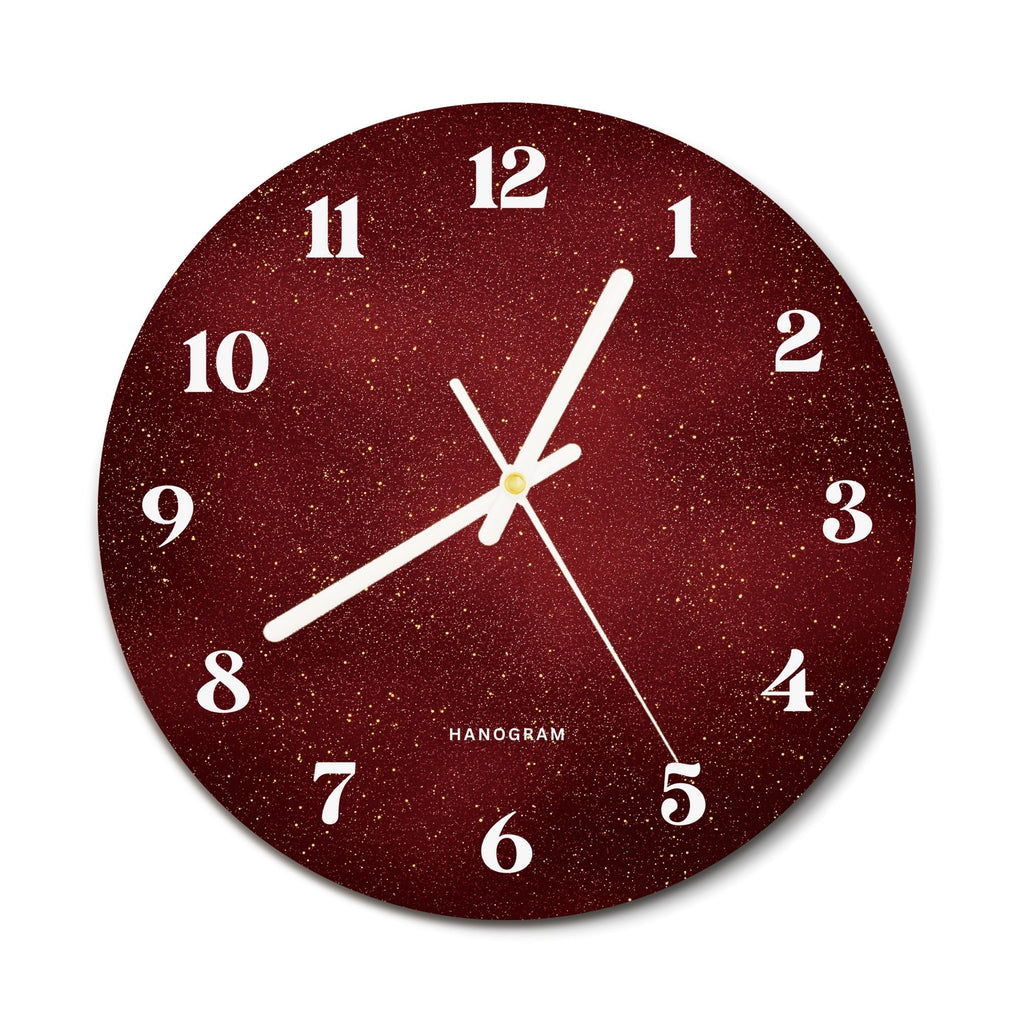 Crimson Stardust premium glass wall clock, colorful home decor clock, main view