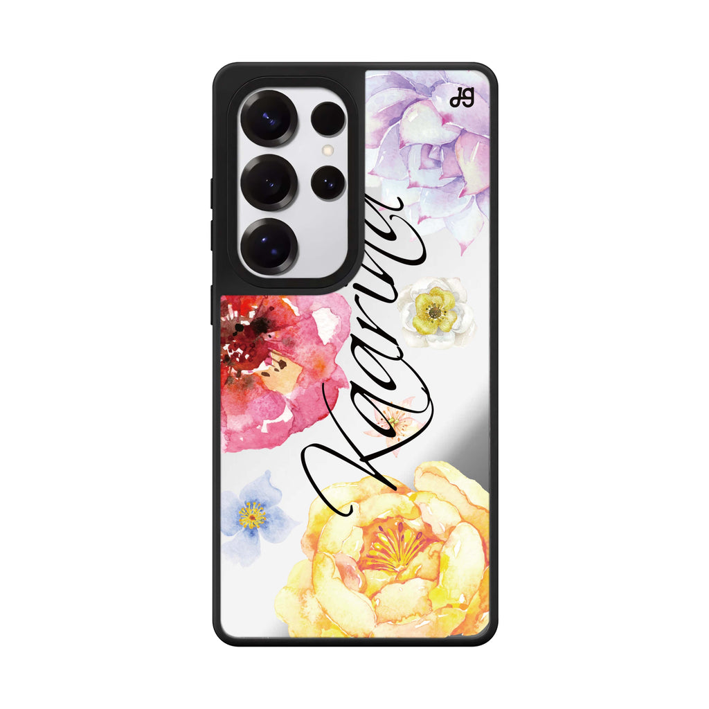Custom Colorful Watercolor Flowers Samsung Galaxy S25 S24 S23 Ultra mirror case, front view