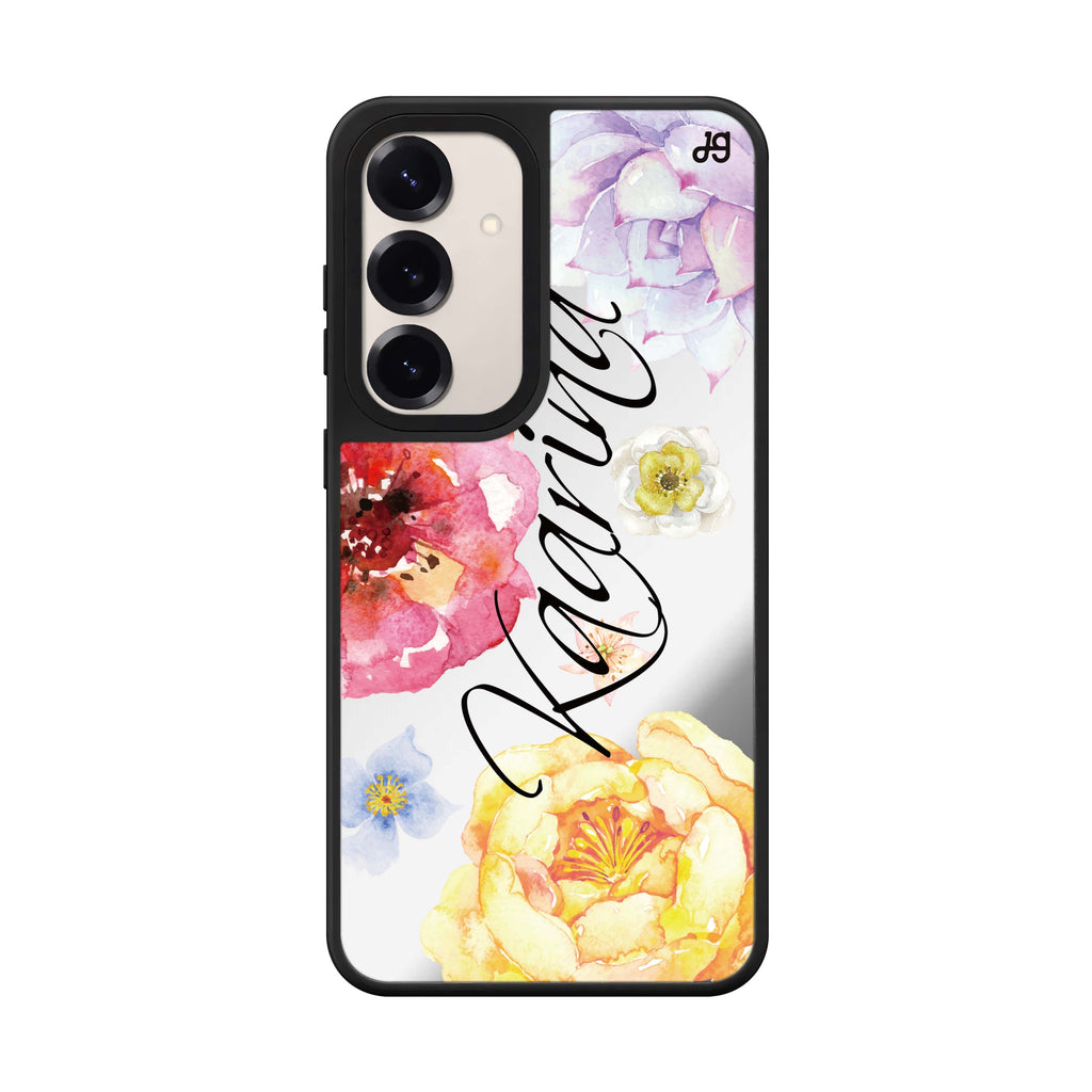 Custom name Colorful Watercolor Flowers Samsung Galaxy mirror case front view