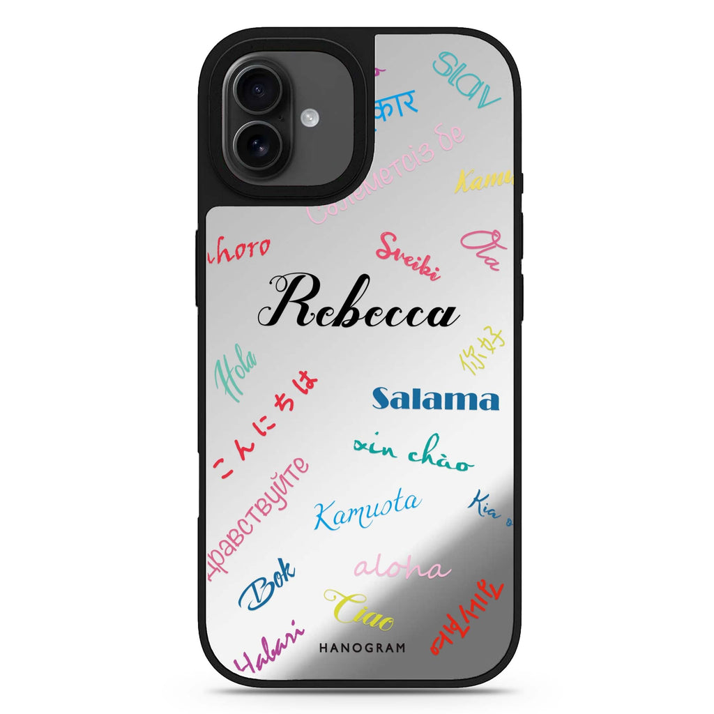 Hello Wrold personalized name iPhone 17 mirror case