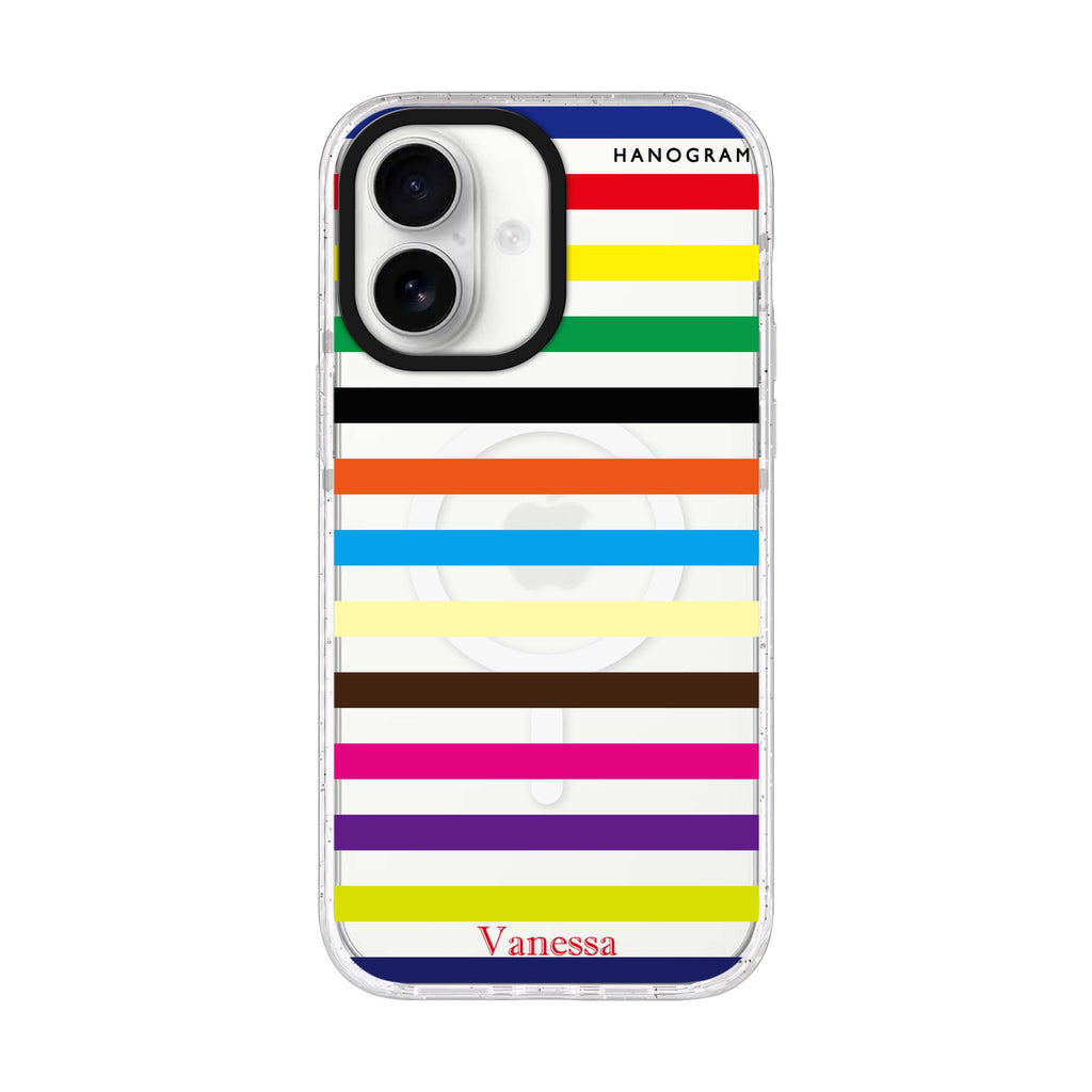 colorful stripe personalized name iPhone 17 ultra clear MagSafe case, front product view