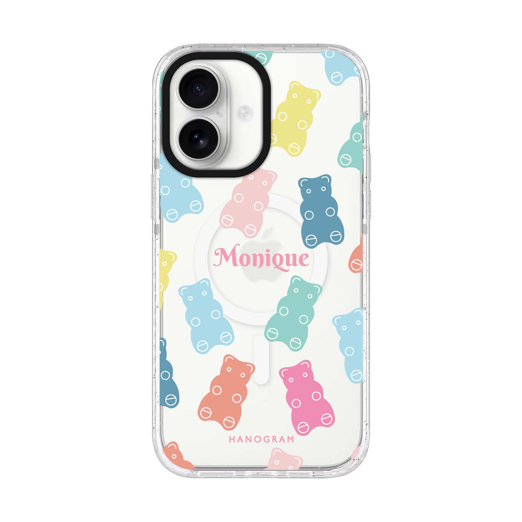 Sweet Dream Bear personalized name iPhone 17 ultra clear MagSafe case, front product view