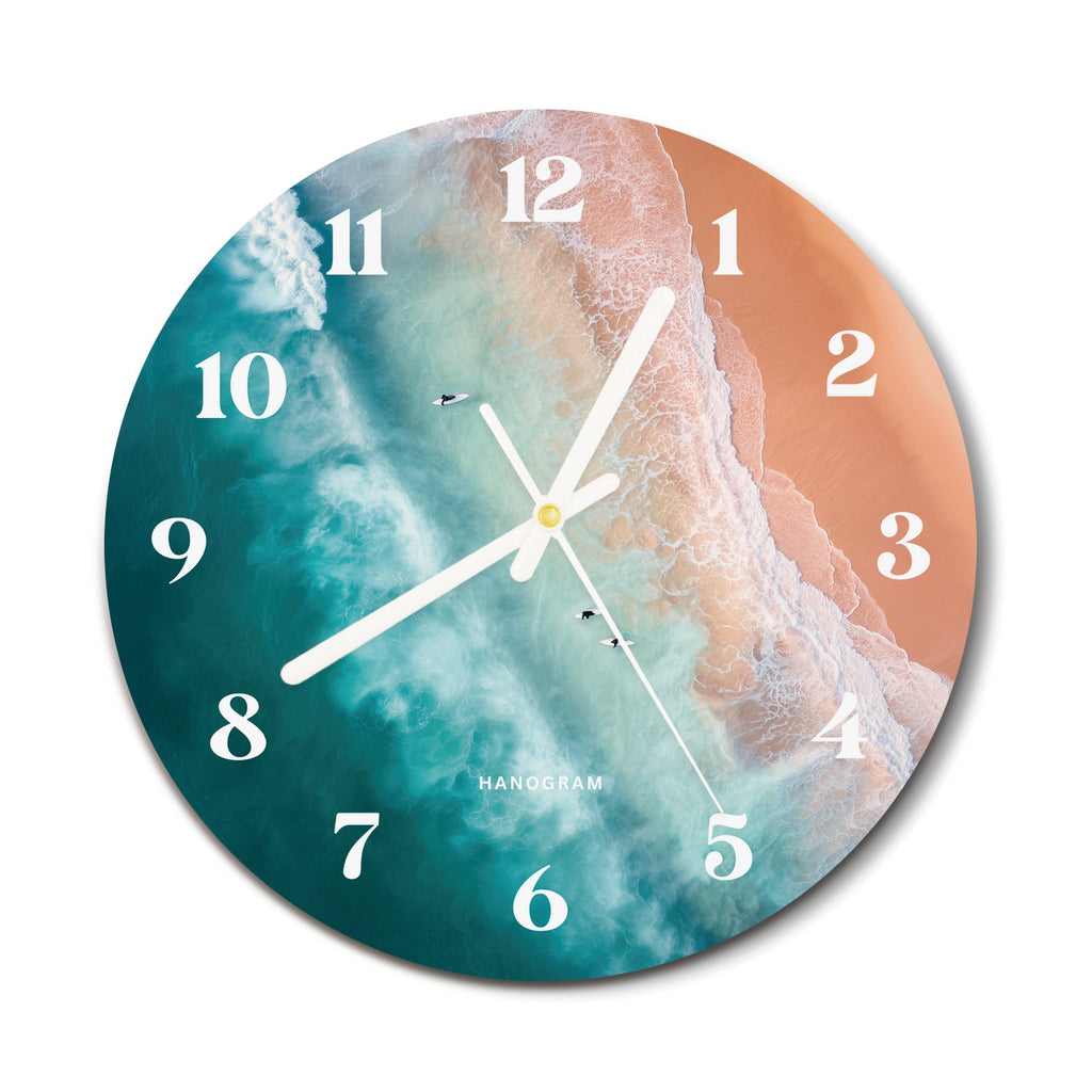 Coral Coast Aerial premium glass wall clock, city travel home decor clock, main view