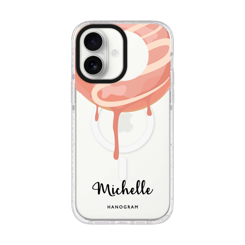 Yummy Donut I personalized name iPhone 17 ultra clear MagSafe case, front product view