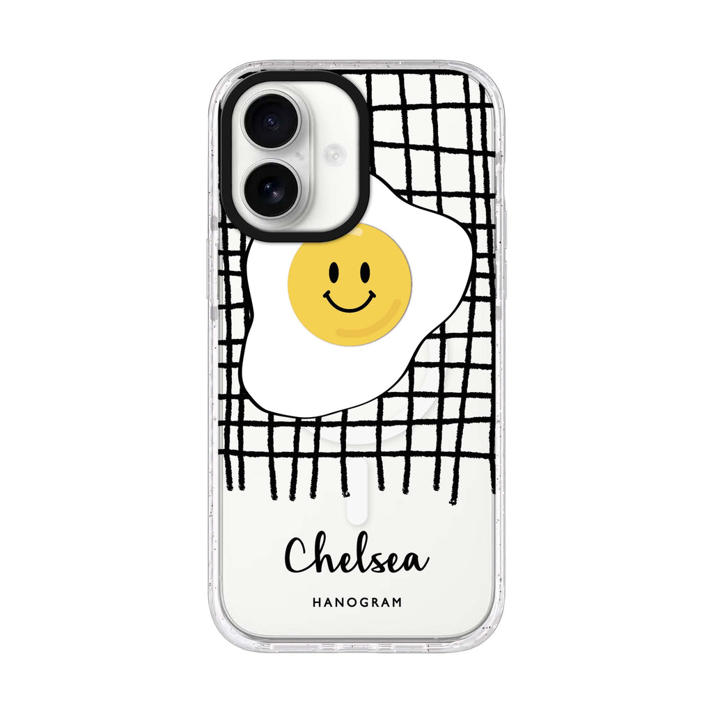 Funny Egg personalized name iPhone 17 ultra clear MagSafe case, front product view
