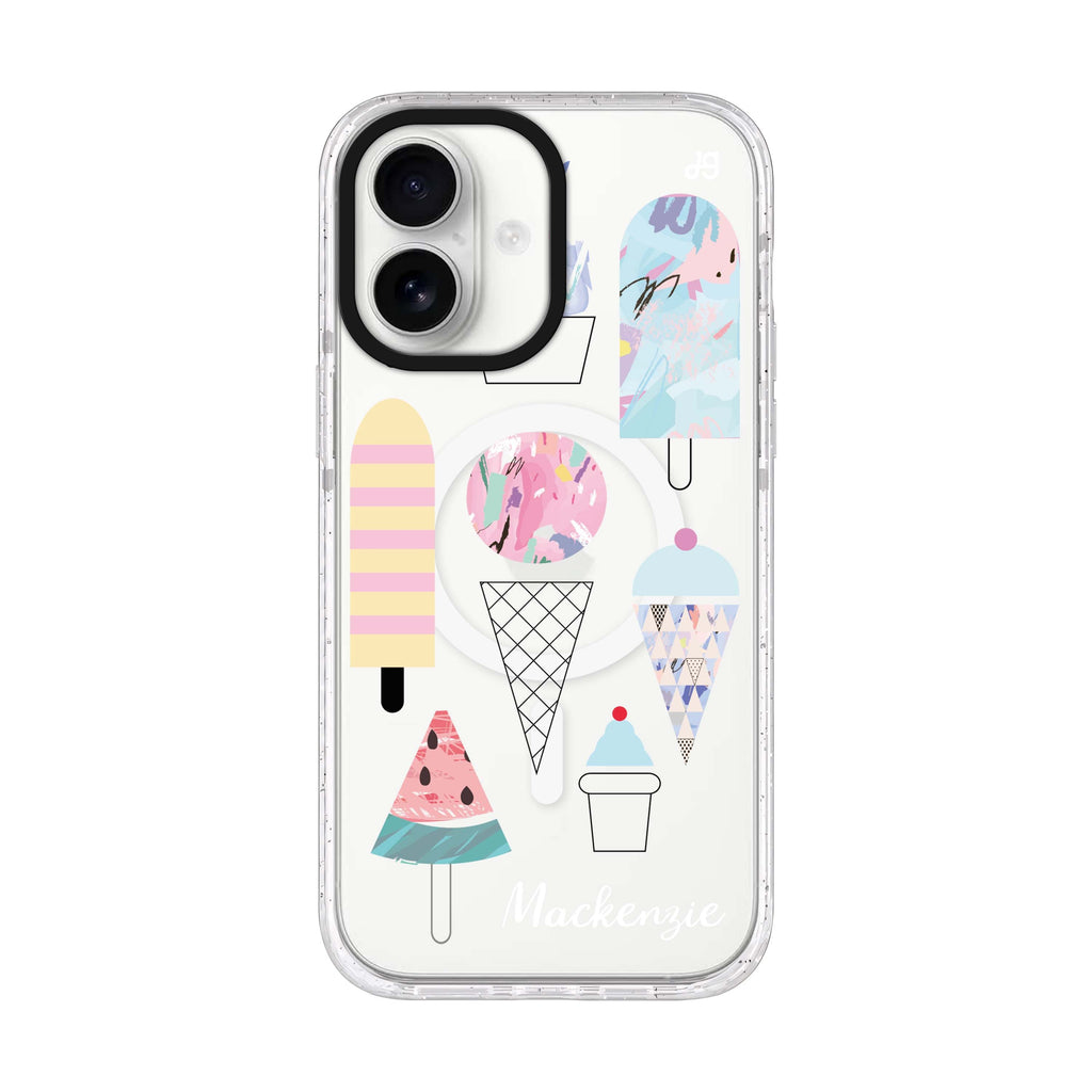 Artistic Ice cream II personalized name iPhone 17 ultra clear MagSafe case, front product view