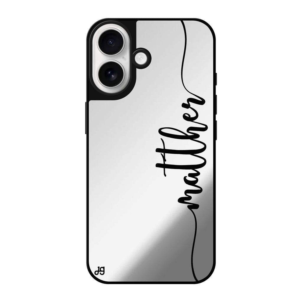 Reflective iPhone 16 Mirror Case –Vertical Script Handwritten Custom Design