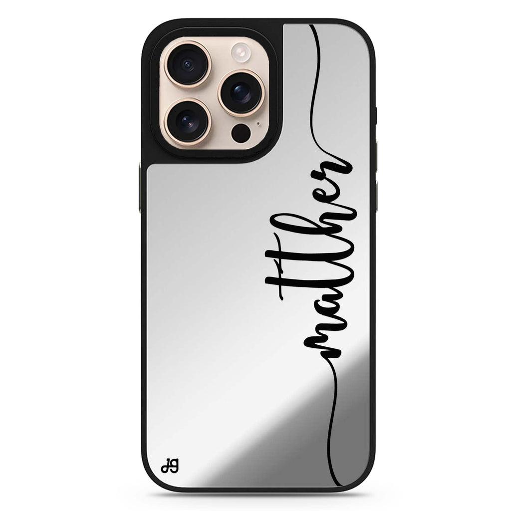 Vertical Script Handwritten Custom personalized name sleek reflective design iPhone 16/15/14 Pro Max & Pro mirror case