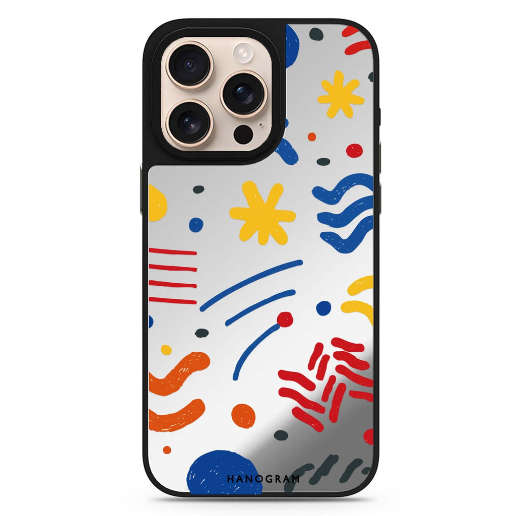 Retro Doodle cute aesthetic design iPhone 16/15/14 Pro Max & Pro mirror case