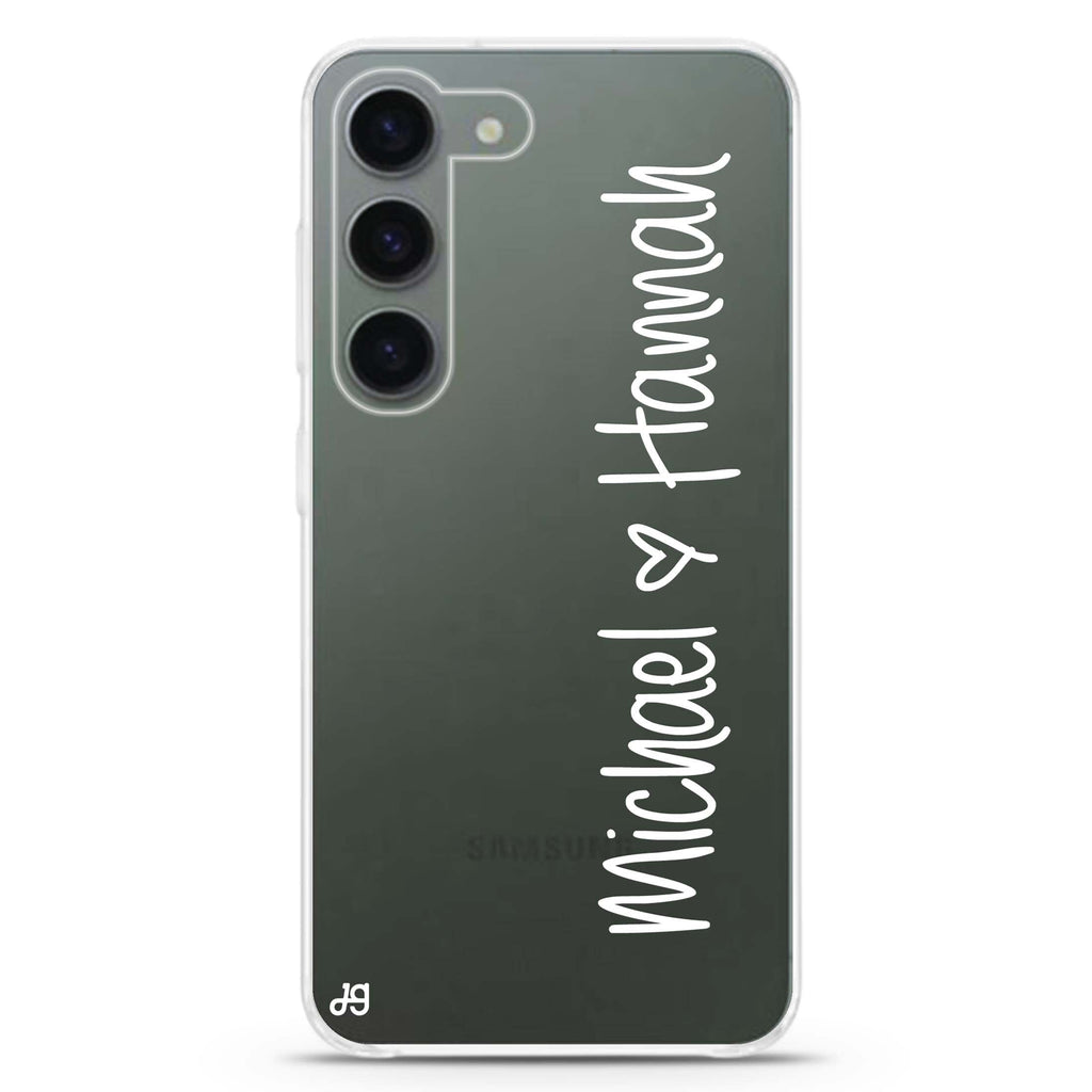 Vertical Names personalized ultra-clear case for Samsung Galaxy S23/S22, front view