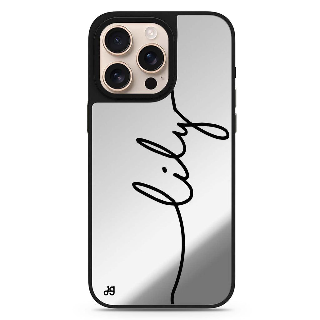 Vertical Handwritten II personalized name sleek reflective design iPhone 16/15/14 Pro Max & Pro mirror case