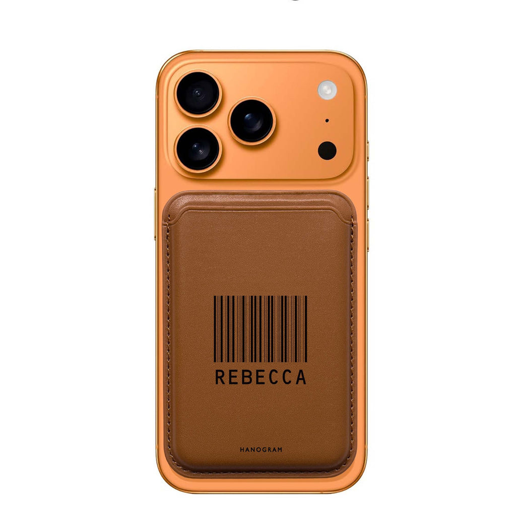 Barcode custom name MagSafe wallet for iPhone, personalized magnetic card holder, main view
