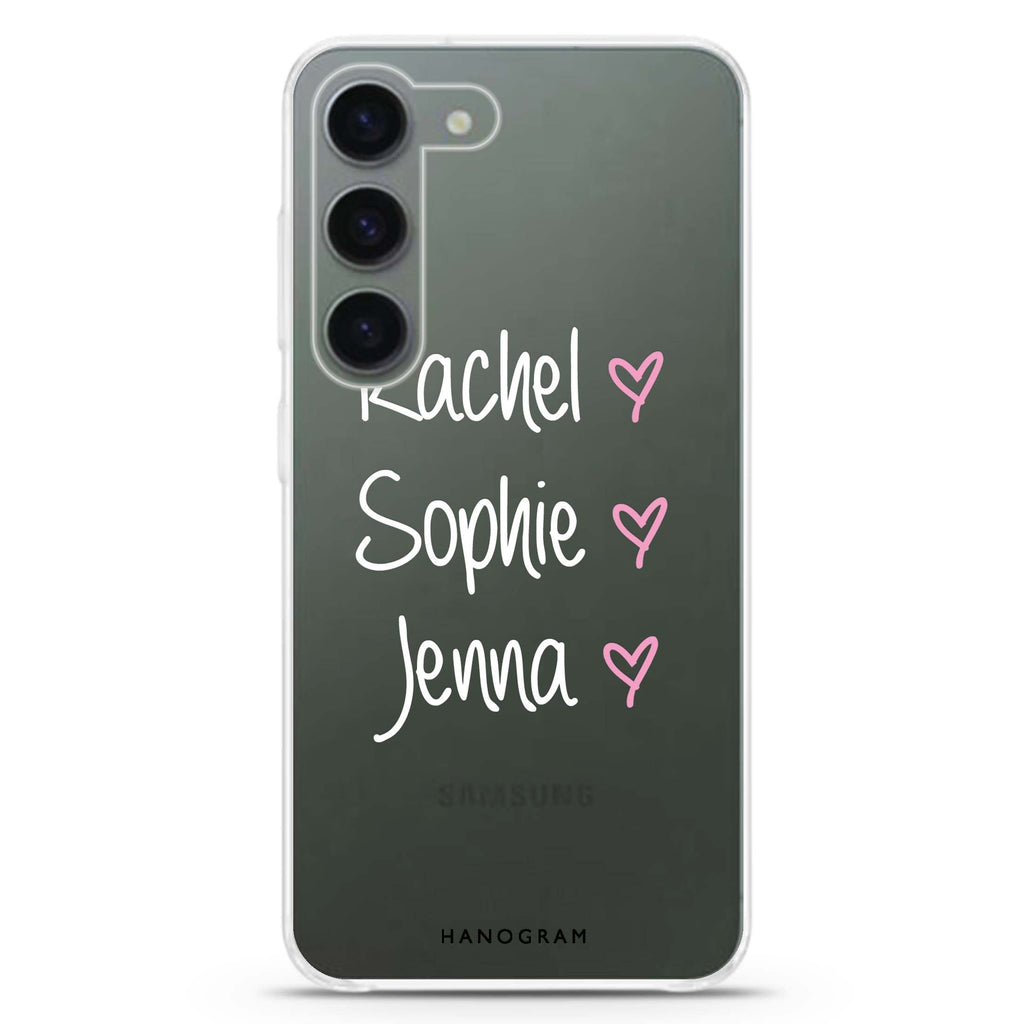 Three Of Us personalized ultra-clear case for Samsung Galaxy S23/S22, front view
