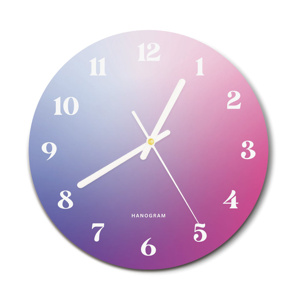 Lavender Fade premium glass wall clock, colorful home decor clock, main view