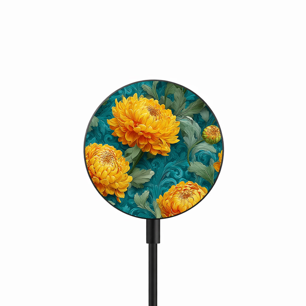 Golden Chrysanthemum 25W Qi2.2 magnetic wireless charger front view