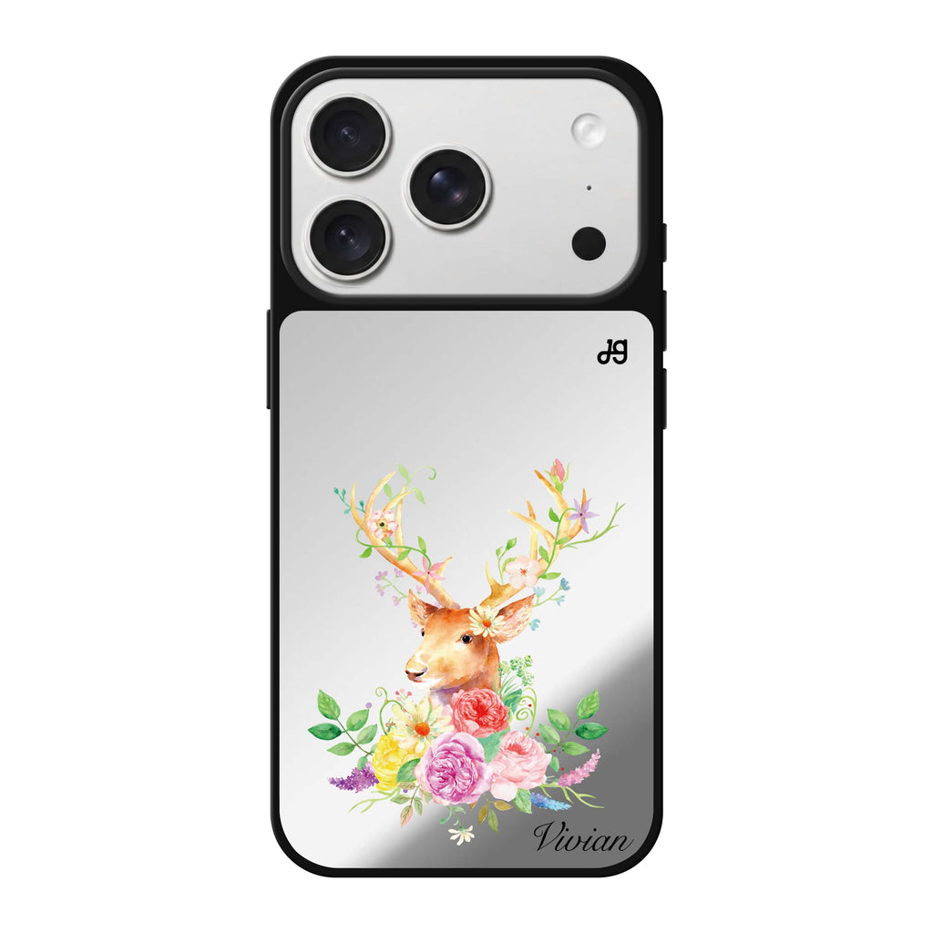 Floral & Deer personalized name spring deer flower animal iPhone 18 Pro Max mirror case