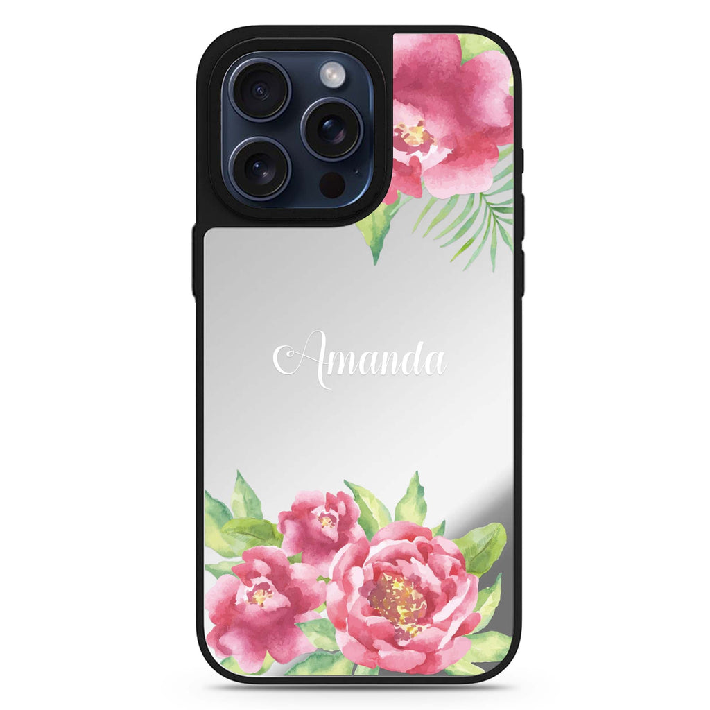 Watercolor Paeonia personalized name MagSafe mirror case for iPhone 16/15/14 Pro Max and Pro, main view