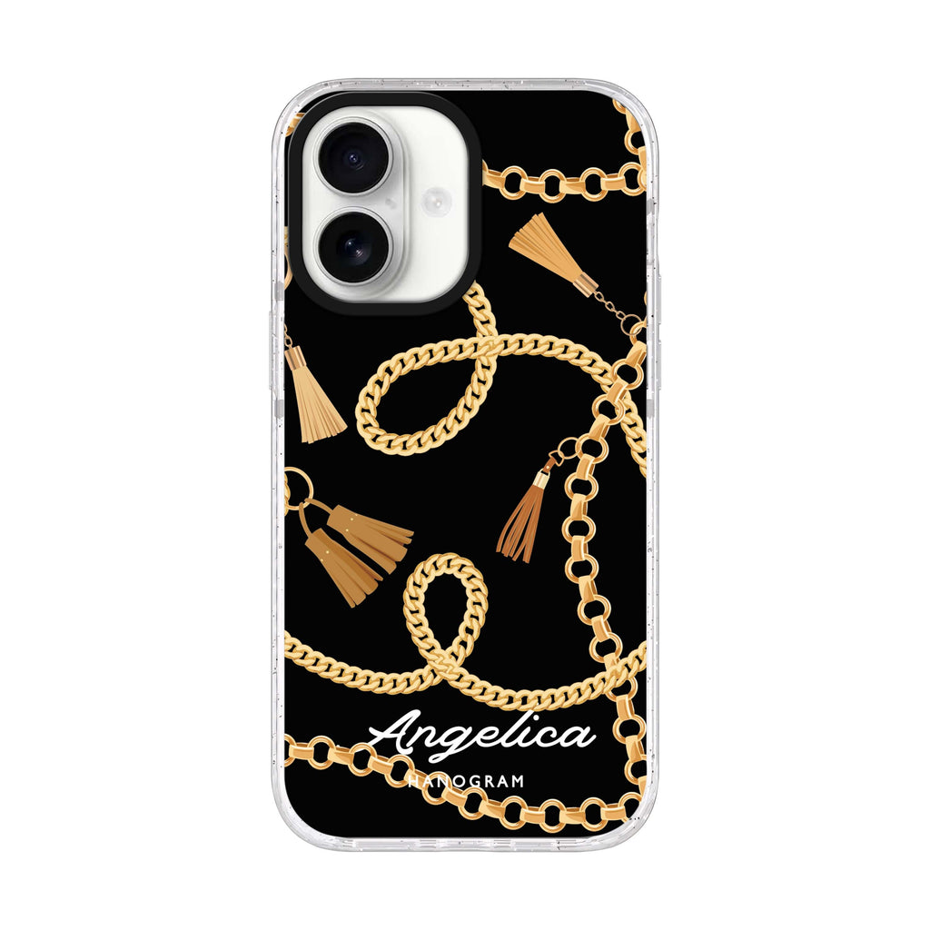 Belt and Chain I personalized name iPhone 17 ultra clear MagSafe case, front product view