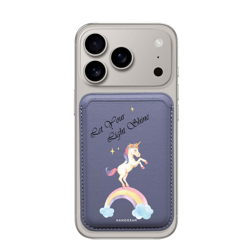 Rainbow Unicorn custom name MagSafe wallet for iPhone, personalized magnetic card holder, main view