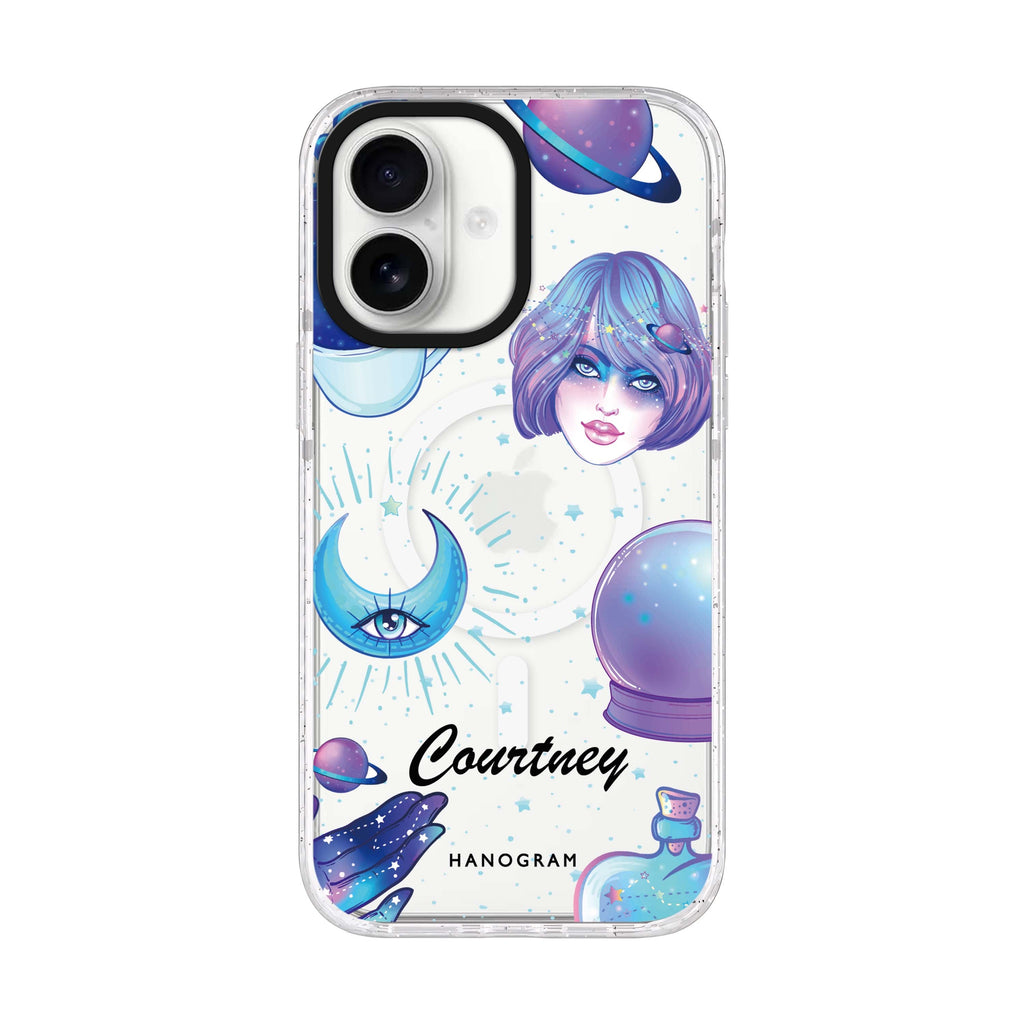 Nocturnal personalized name iPhone 17 ultra clear MagSafe case, front product view