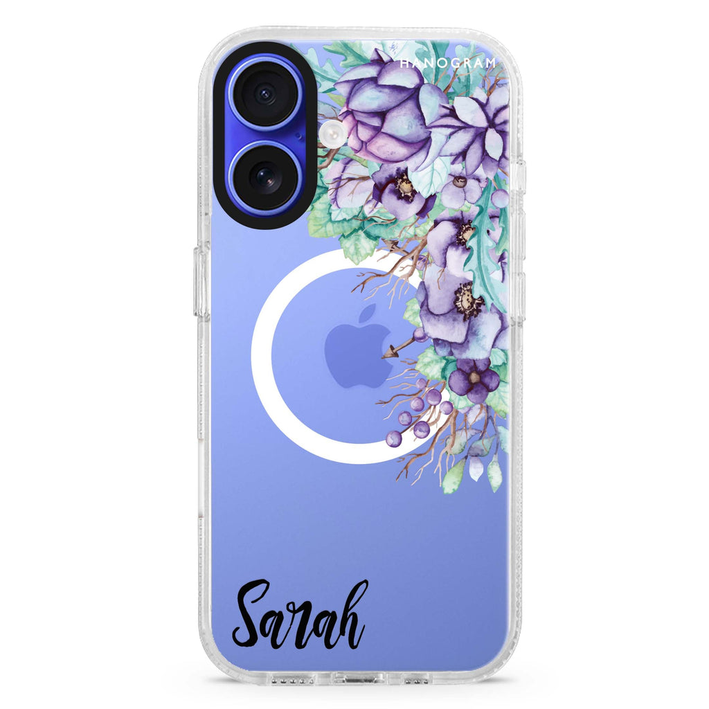Purple Floral MagSafe Compatible iPhone 16 Ultra Clear Case - Personalized and Stylish Protection