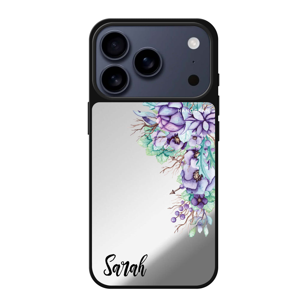 Purple Floral personalized name purple spring flower floral iPhone 17 Pro Max mirror case