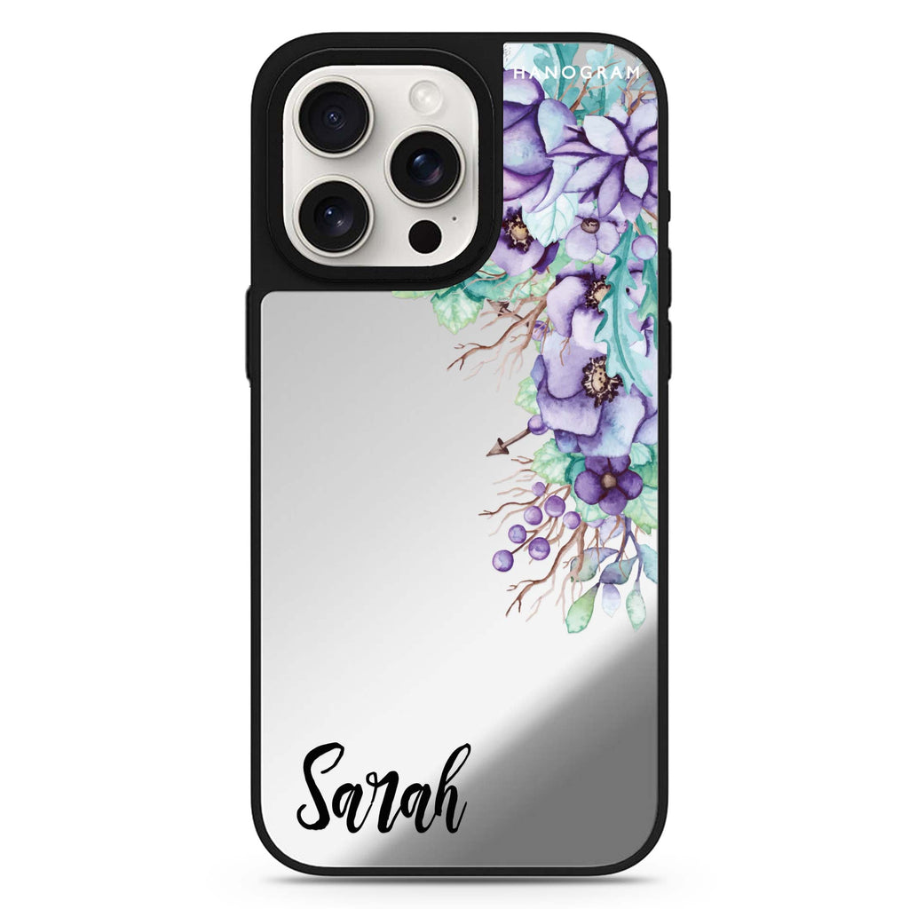 Purple Floral personalized name MagSafe mirror case for iPhone 16/15/14 Pro Max and Pro, main view