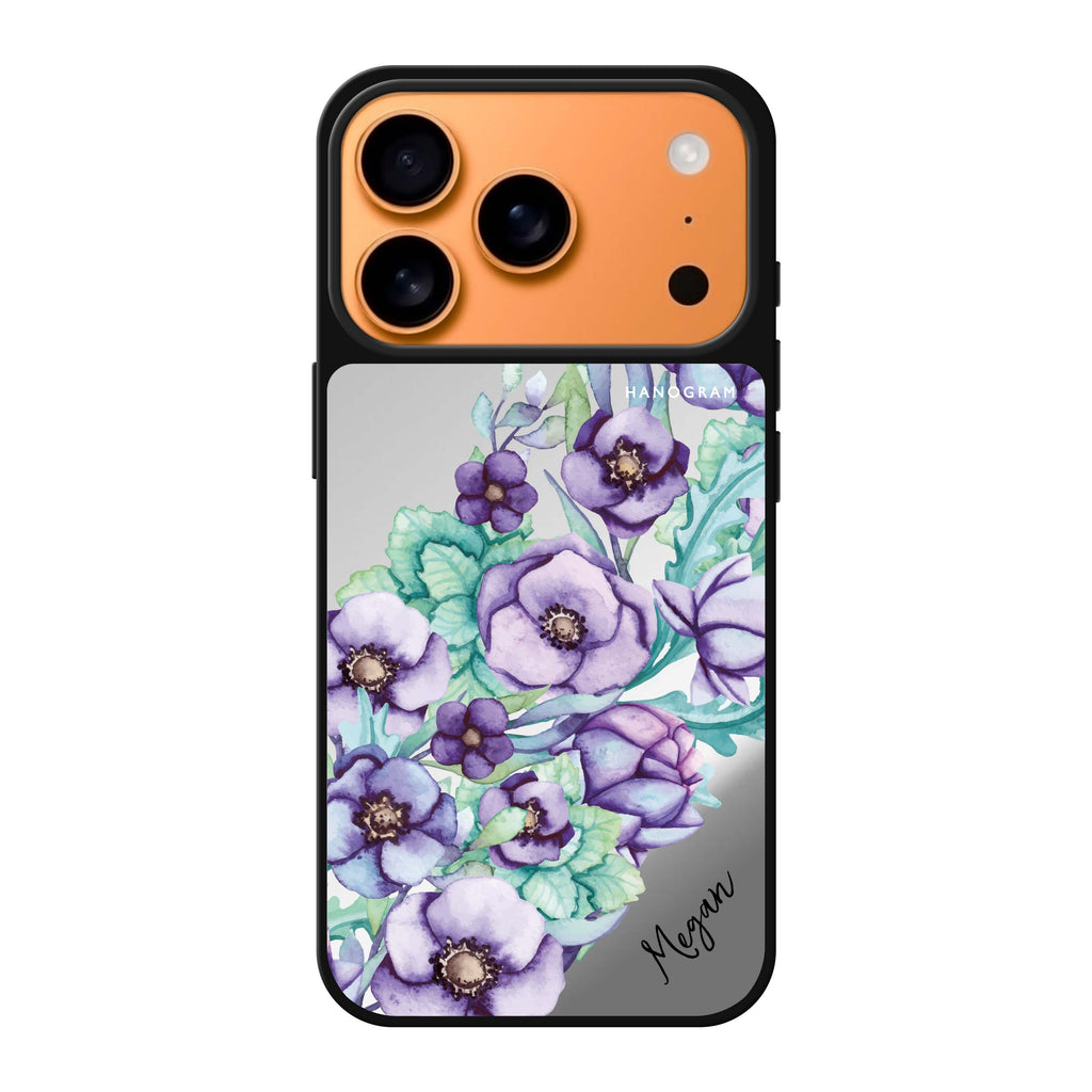 Purple Floral II personalized name purple spring flower floral iPhone 17 Pro Max mirror case