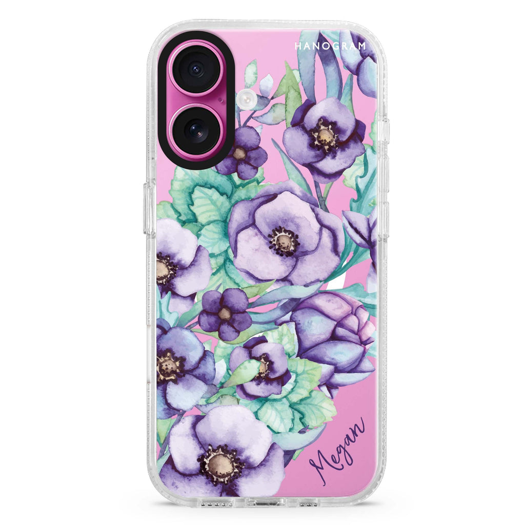 Purple Floral II MagSafe Compatible iPhone 16 Ultra Clear Case - Personalized and Stylish Protection