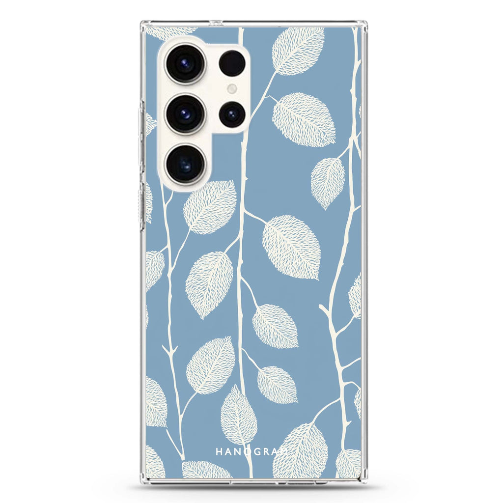 Blue Leaves Samsung Galaxy S26/S25/S24/S23/S22 Ultra ultra clear case, transparent design, main view