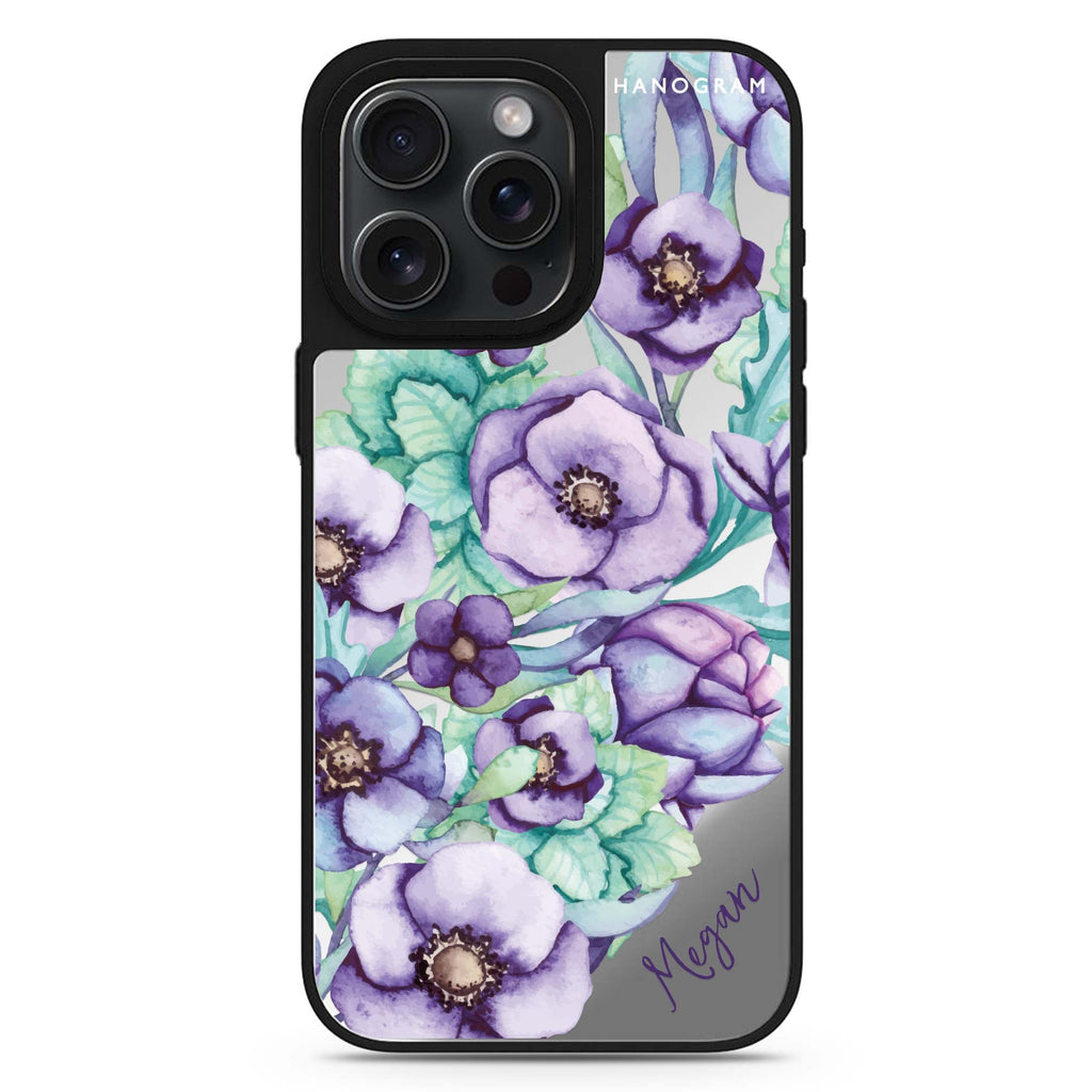 Purple Floral II personalized name MagSafe mirror case for iPhone 16/15/14 Pro Max and Pro, main view