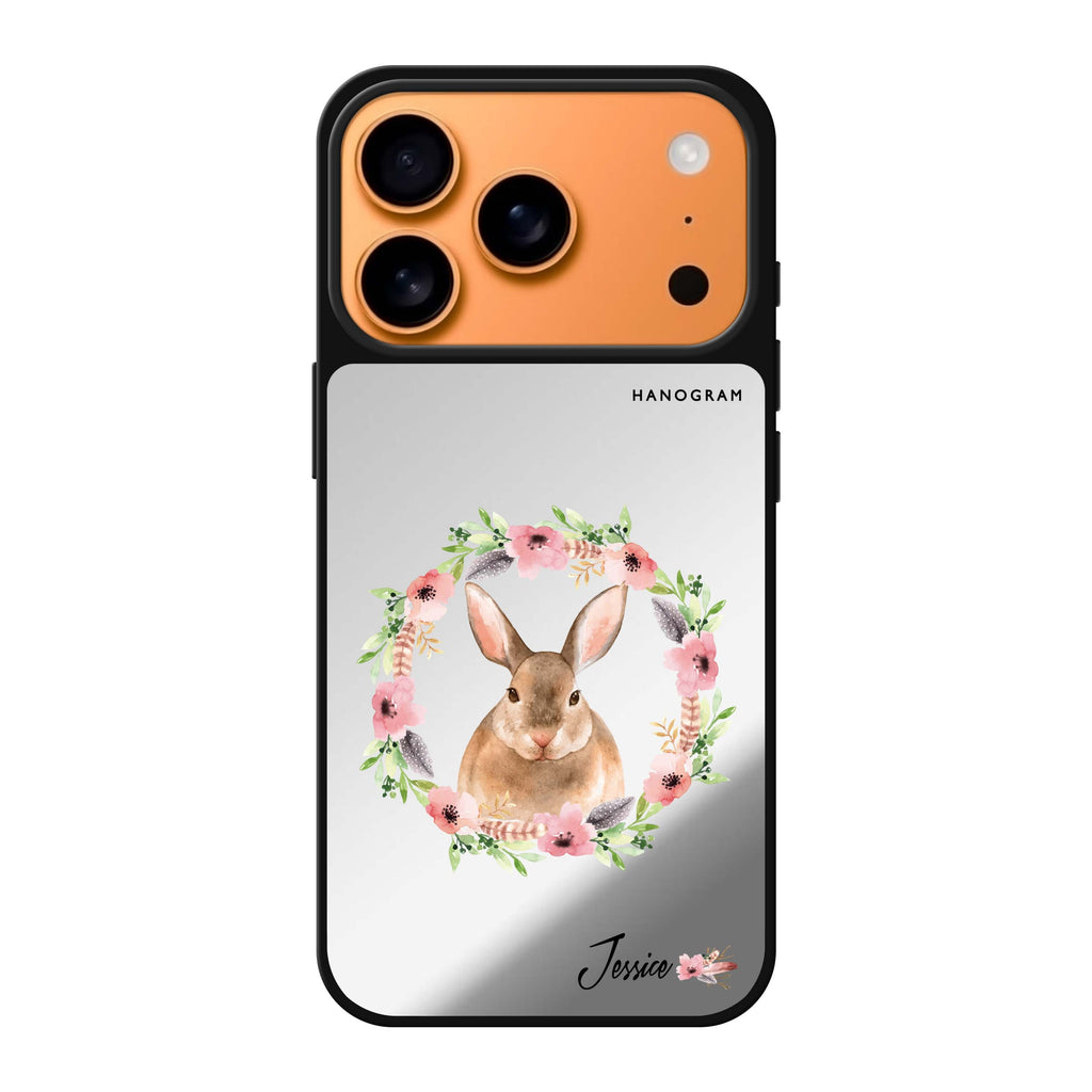 Floral Rabbit personalized name spring bunny flower animal iPhone 17 Pro Max mirror case