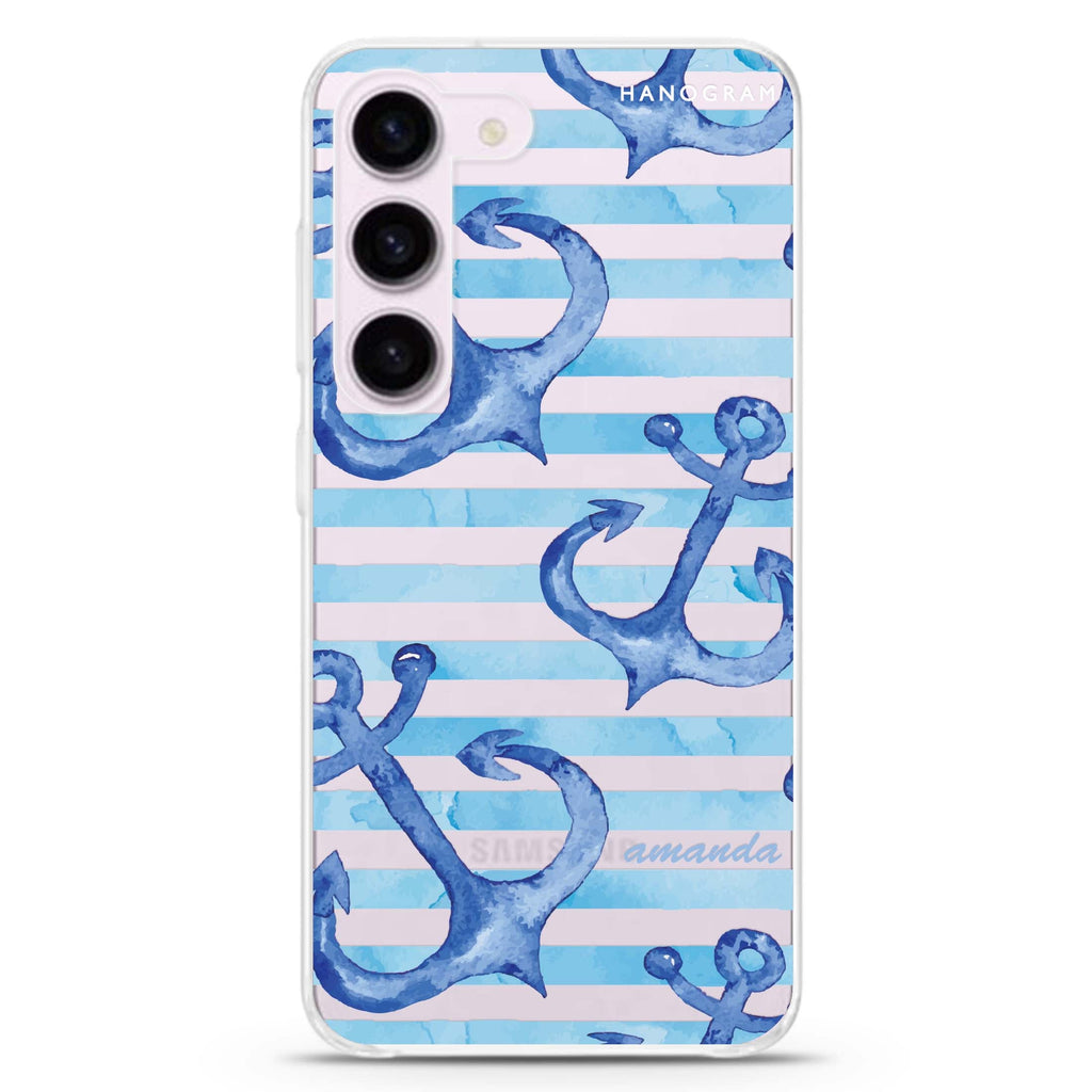 Blue Anchor personalized ultra-clear case for Samsung Galaxy S23/S22, front view
