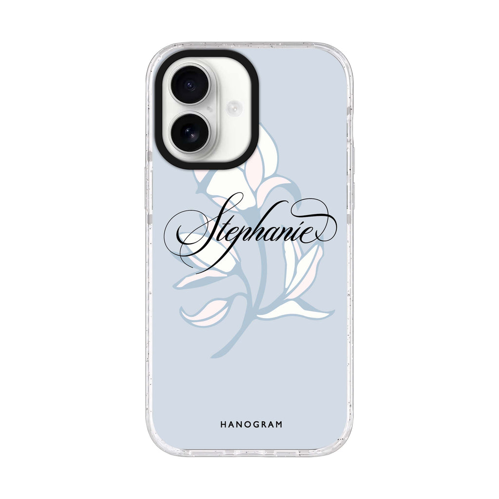 Exquisite Flowers personalized name iPhone 17 ultra clear MagSafe case, front product view