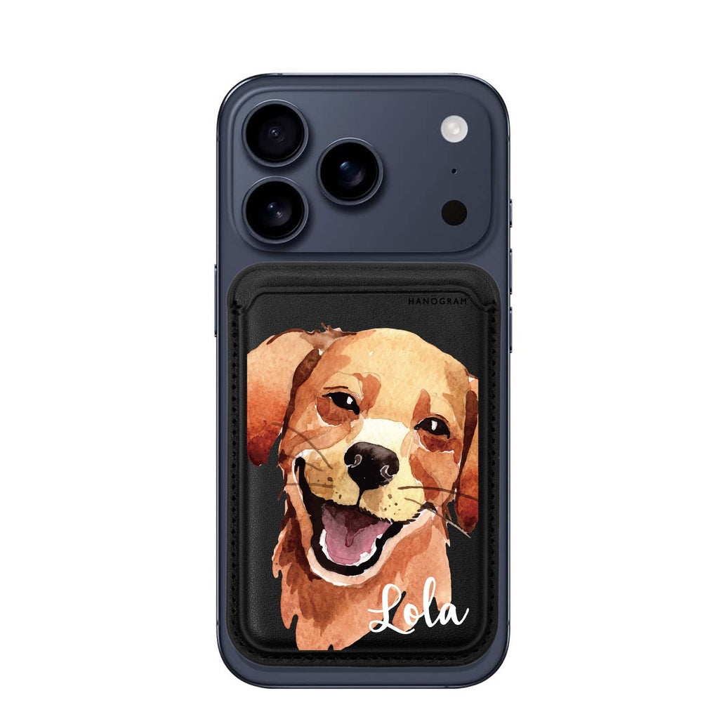 Golden Retriever custom name MagSafe wallet for iPhone, personalized magnetic card holder, main view