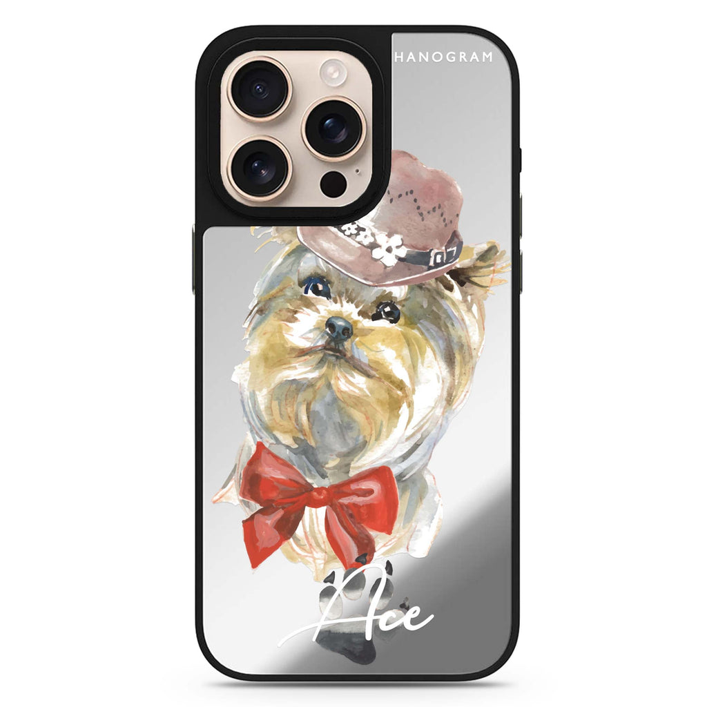 Yorkshire Terrier personalized name sleek reflective design iPhone 16/15/14 Pro Max & Pro mirror case